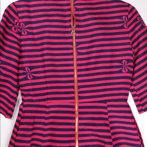 Draper James pink and navy stripe gold button dress. - Picture 3 of 5